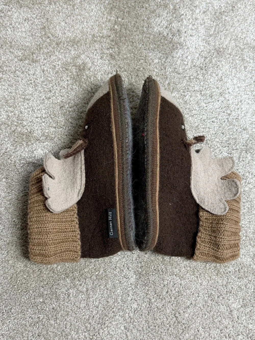 Garnet Hill Kids 100% Boiled New Wool Moose Slipper Boots in Brown 2
